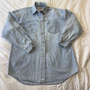 Vintage 90s County Seat Jeanswear Denim Button Up Shirt Light Wash Blue Size M